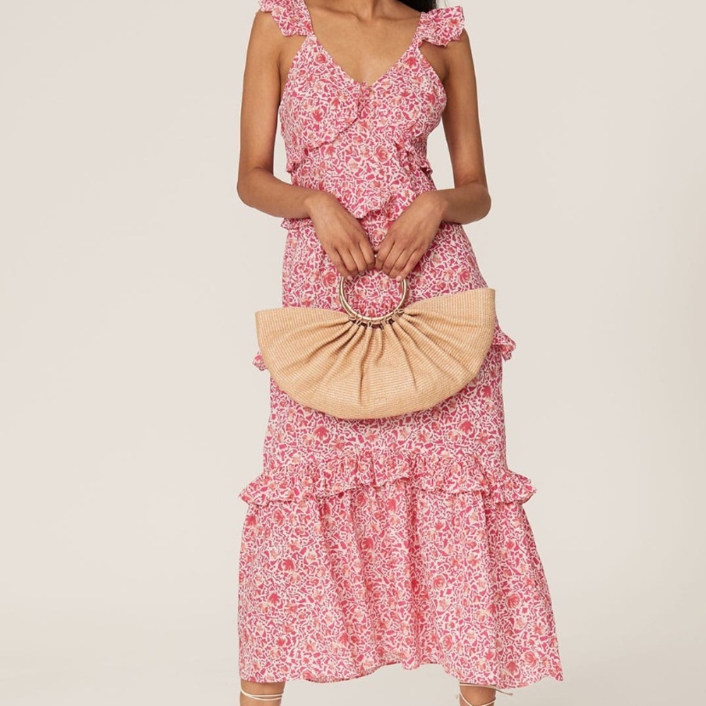 Misa Los Angeles Morrison Pink Floral Midi Dress